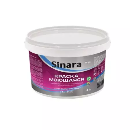 Личное: Sinara Краска в/д моющая акриловая матовая супбел 3кг