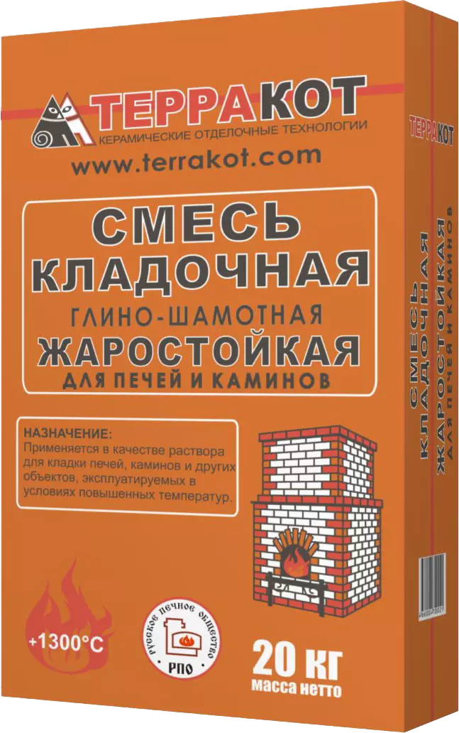 33863178 Смесь кладочная Глино-шамотная «Терракот» жаростойкая,20кг