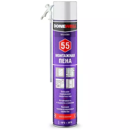 Пена монтажная KUDO,бытовая,55 л,1кг,всесезонная,DoneWell 413969