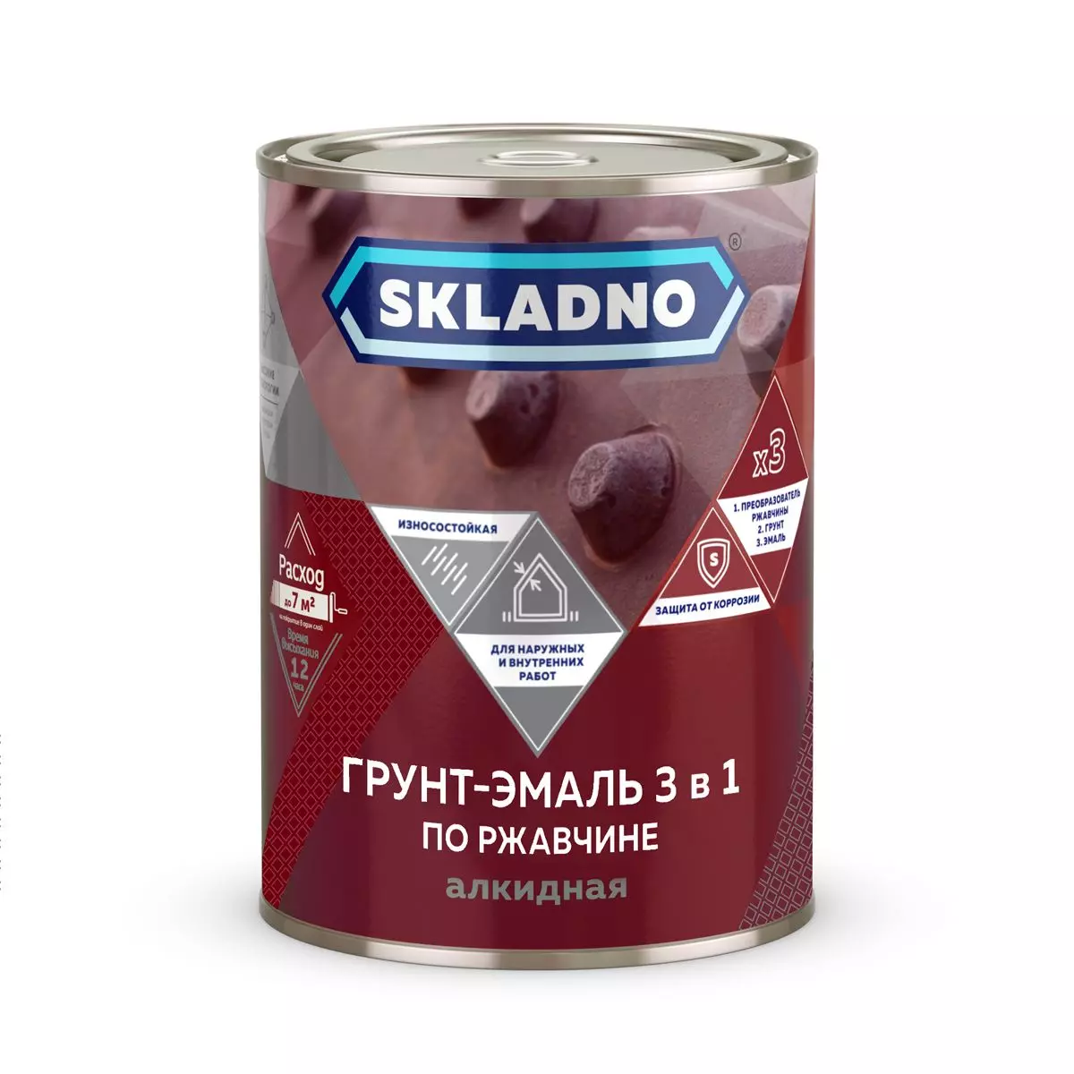 6586577892 Личное: Грунт-эмаль Skladno по ржавчине,алкидная,черная 1,8кг 448489