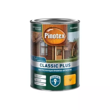 Пропитка Pinotex,Classic Plus,для дерева,сосна, 0,9л