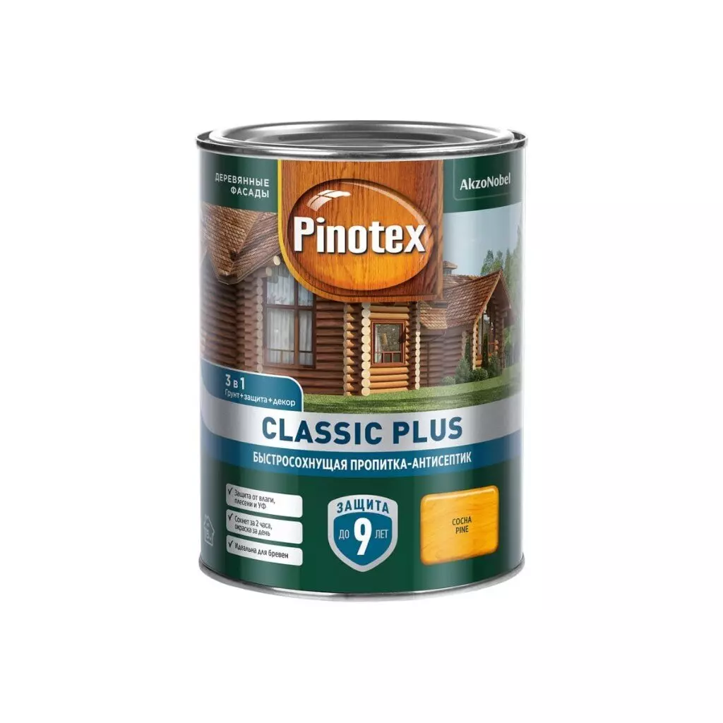 974240d1adafde6558e08b1a8277c012 Пропитка Pinotex,Classic Plus,для дерева,сосна, 0,9л