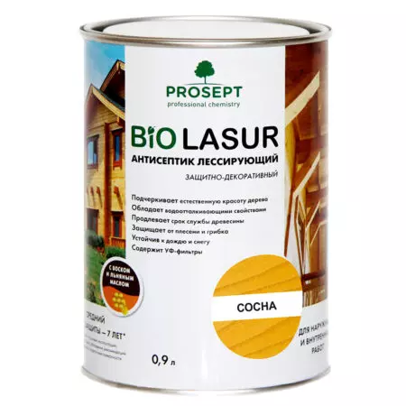 PROSERT антисептик лессирующий защитно-декоративный BIO LASUR сосна 0,9л
