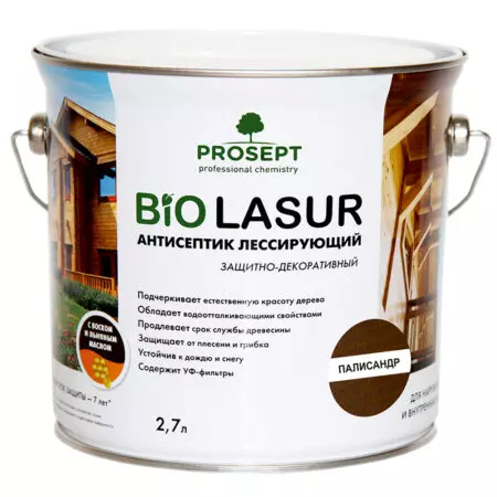 PROSERT антисептик лессирующий защитно-декор BIO LASUR палисандр 2,7л