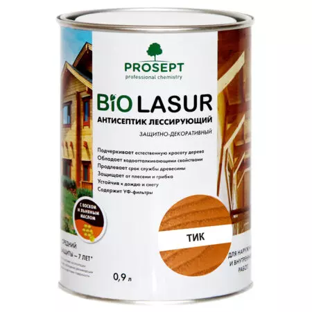 PROSERT антисептик лессирующий защитно-декоративный BIO LASUR Тик 0,9л
